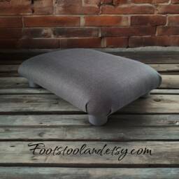 Handmade Charcoal Linen Footstool Low Profile Home Office Footrest, Ud - thumbnail 1