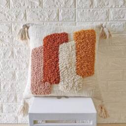Deep Orange Multi Color Embroidered Tufted Textured 100% Raw Cotton 18x18 , 20x20 22x22 24x24 Inches Decorative Throw Pillow Cover - thumbnail 1