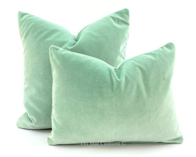 Luxury Designer Plain Peppermint Green Italian Velvet Cushion Pillow Cover - image 1
