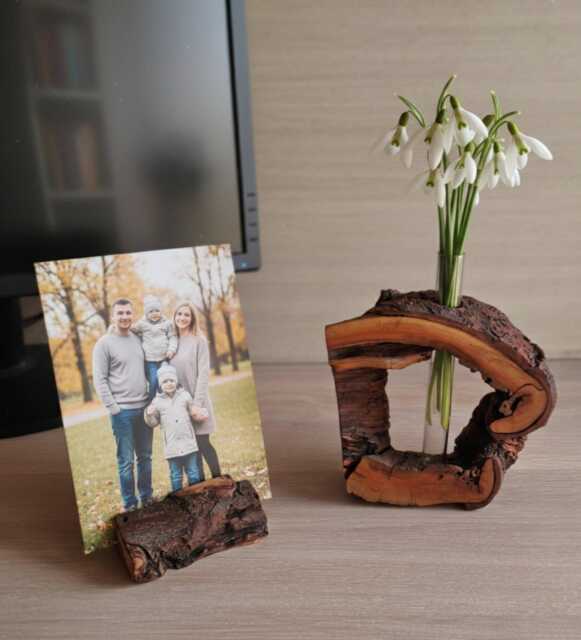 Live Edge Cherry Wood Vase & Photo Holder Set, Rustic Home Decor - image 1