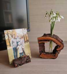 Live Edge Cherry Wood Vase & Photo Holder Set, Rustic Home Decor - thumbnail 1