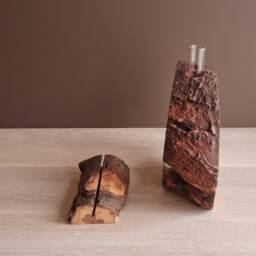 Live Edge Cherry Wood Vase & Photo Holder Set, Rustic Home Decor - thumbnail 2