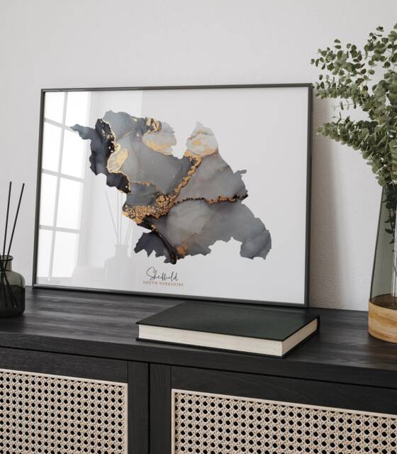 Sheffield Map Black & Gold Wall Art Print- South Yorkshire - England United Kingdom Great Britain - image 1
