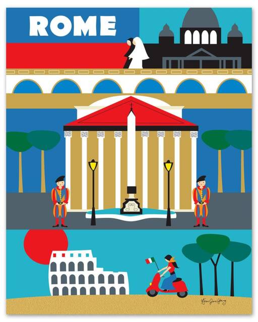 Rome Print, Wall Art, Italy Travel Poster, Map, Gift, Nursery, Italian Baby, Decor, Art - Style E8-O-Rom - image 1