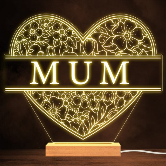 Floral Heart Mum Mother's Day Gift Personalised Lamp Night Light - image 1