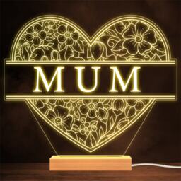Floral Heart Mum Mother's Day Gift Personalised Lamp Night Light