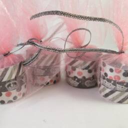 Grey Candles, Decorated Tea Lights, Washi Tealights, Violet Party Soft Cotton Favours, Party Bags - thumbnail 2