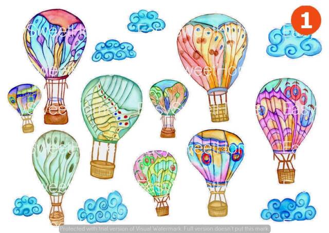 Wall Decals Hot Air Balloons 15-Set, Home D??cor, Butterfly Themed Balloons, Furniture Decals, Balloon Nursery - image 1