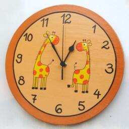 Orange Peach Wooden Wall Clock With Giraffes Painting - thumbnail 2