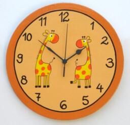 Orange Peach Wooden Wall Clock With Giraffes Painting