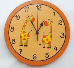 Orange Peach Wooden Wall Clock With Giraffes Painting - thumbnail 4
