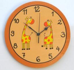 Orange Peach Wooden Wall Clock With Giraffes Painting - thumbnail 3