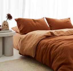 Cinnamon & Sandalwood Linen Duvet Cover Set, Boho Bedding With Pillow Shams