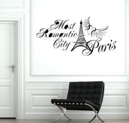 Wall Decal Paris France Eiffel Tower Quote Romantic City Vinyl Sticker 1832Dz - thumbnail 1