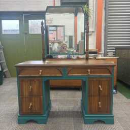 Beautiful Old Charm Linenfold Dressing Table Vintage Hand Painted Fusion Mineral Paint - thumbnail 2