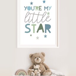 Little Star Print, Boys Blue Nursery Prints, Baby Boy Room, Wall Art, Room Decor, Bedroom, Muted & Green - thumbnail 2