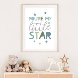 Little Star Print, Boys Blue Nursery Prints, Baby Boy Room, Wall Art, Room Decor, Bedroom, Muted & Green - thumbnail 3