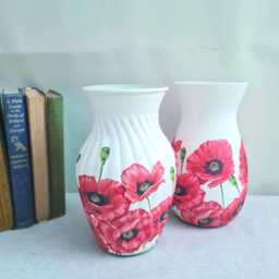 Red Poppies Glass Flower Vase, Floral Home Decor Gift, Hand Decorated - thumbnail 1