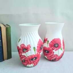 Red Poppies Glass Flower Vase, Floral Home Decor Gift, Hand Decorated - thumbnail 3