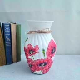 Red Poppies Glass Flower Vase, Floral Home Decor Gift, Hand Decorated - thumbnail 2