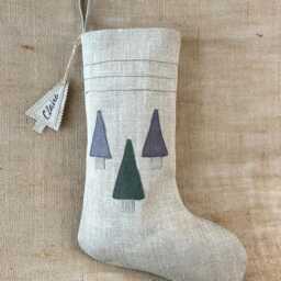 Personalized Linen Christmas Stocking Farmhouse Bow Or Spruce - thumbnail 3