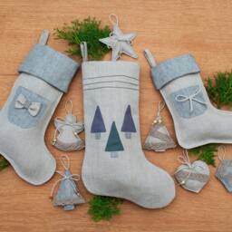 Personalized Linen Christmas Stocking Farmhouse Bow Or Spruce - thumbnail 4