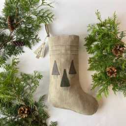 Personalized Linen Christmas Stocking Farmhouse Bow Or Spruce - thumbnail 2