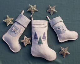 Personalized Linen Christmas Stocking Farmhouse Bow Or Spruce - thumbnail 1