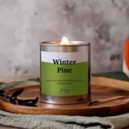 Winter Pine Wood Wick Candle, Christmas Scented Crackle Candle