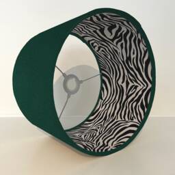 Green Velvet Drum Lampshade, Double Sided Lampshade With Zebra Print Cotton Interior, Ceiling Light Shade - thumbnail 2