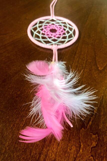 Pink Mini Dream Catcher, Beaded Boho Dreamcatcher, Shabby Chic Rear View Mirror Charm, Car Accessories, Feather Dreamcatcher Wall Decor - image 1