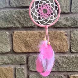 Pink Mini Dream Catcher, Beaded Boho Dreamcatcher, Shabby Chic Rear View Mirror Charm, Car Accessories, Feather Dreamcatcher Wall Decor - thumbnail 3