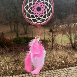 Pink Mini Dream Catcher, Beaded Boho Dreamcatcher, Shabby Chic Rear View Mirror Charm, Car Accessories, Feather Dreamcatcher Wall Decor - thumbnail 2