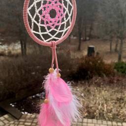 Pink Mini Dream Catcher, Beaded Boho Dreamcatcher, Shabby Chic Rear View Mirror Charm, Car Accessories, Feather Dreamcatcher Wall Decor - thumbnail 4