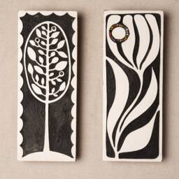 Tree Of Life/Tulip - Choose From 2 Vertical Wall Art, Black & White, Handmade Ceramic Tile Mounted Art - Stick Mini Made To Order