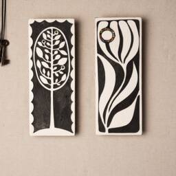 Tree Of Life/Tulip - Choose From 2 Vertical Wall Art, Black & White, Handmade Ceramic Tile Mounted Art - Stick Mini Made To Order - thumbnail 3