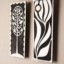 Tree Of Life/Tulip - Choose From 2 Vertical Wall Art, Black & White, Handmade Ceramic Tile Mounted Art - Stick Mini Made To Order - thumbnail 2