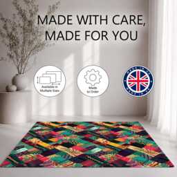 Jewel Tone Floral Patchwork Quilt Pattern Rug Non-Slip Soft Area Carpet Bedroom Living Room Hallway Mat Decor - Made in UK - thumbnail 2