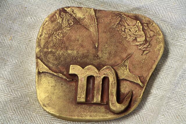 Scorpio Horoscope Astrological Symbol Bas Relief Zodiac Sign Small Sculpture Wall Art Birthday Gift Gold Silver Home Decor Office - image 1