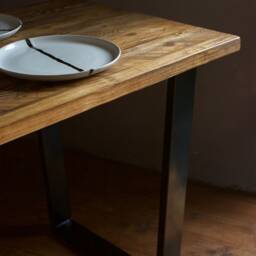 Reclaimed Wood Dining Table With V-Shape Steel Legs, Industrial Rustic - thumbnail 2