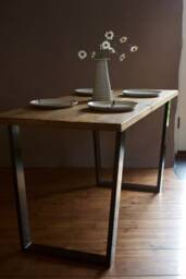 Reclaimed Wood Dining Table With V-Shape Steel Legs, Industrial Rustic - thumbnail 1