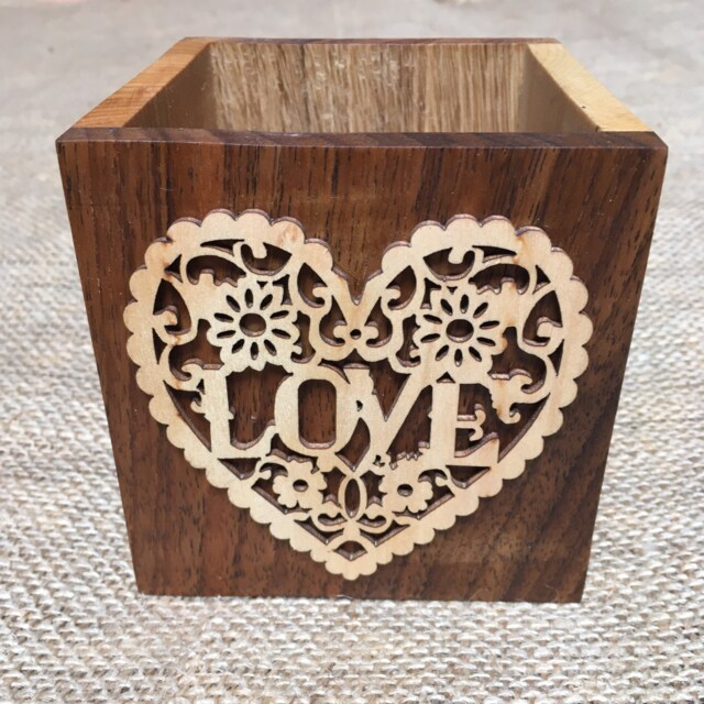 Handmade Welsh Hardwood Desk Tidy With Love Motif - image 1