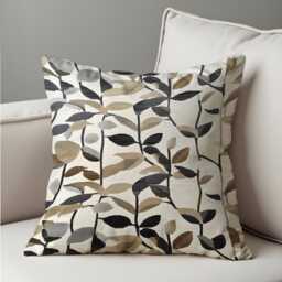 Neutral Leaf Cushion Cover, Earth Tone Botanical Pillowcase, Nature Inspired Modern Decor, 18x18 - thumbnail 1
