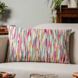 Abstract Multicoloured Paint Splash Xl Rectangular Cushion. 100% Cotton, Double Sided. Bright Rainbow Style Pinks & Blues. 23X15 - thumbnail 1