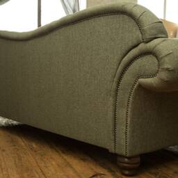 British Handmade 3 Seater Khaki Green Herringbone Wool Chesterfield Sofa - thumbnail 4