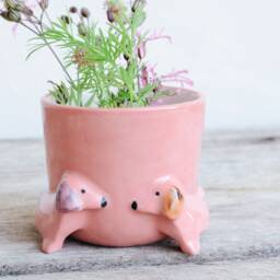 Dachshund Gifts, Pink Ceramic Planter Porcelain, Flower Pot, Dog Planter, Teckel, Dachshund, Succulent Pot Dog, Dog Sculpture - thumbnail 4