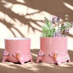 Dachshund Gifts, Pink Ceramic Planter Porcelain, Flower Pot, Dog Planter, Teckel, Dachshund, Succulent Pot Dog, Dog Sculpture - thumbnail 3