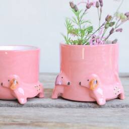 Dachshund Gifts, Pink Ceramic Planter Porcelain, Flower Pot, Dog Planter, Teckel, Dachshund, Succulent Pot Dog, Dog Sculpture - thumbnail 1