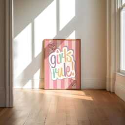 Girls Rule, Retro Style Print, Girl Room Decor, Checkerboard, Teen Bedroom Prints, Kids Affirmations, Colourful Playroom Print - thumbnail 2