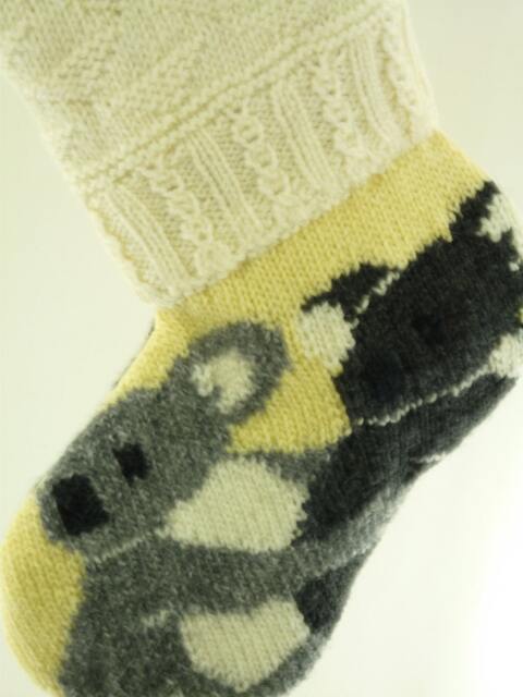 Christmas Stocking Felt Felted Wool Knit Koalas Australia Animals Bonz Ivory Almond Off White Recycled Repurposed Upcycled 763 Ooak - image 1